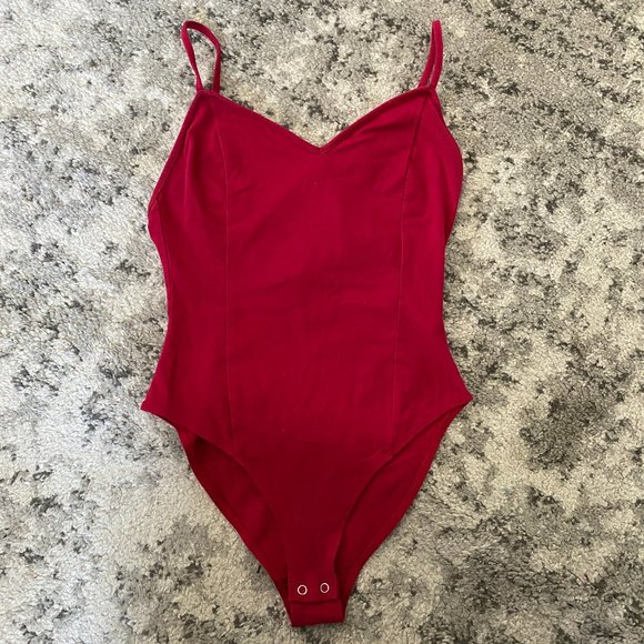 EUC Forever 21 Burgundy/Maroon Cotton Strappy Bodysuit Sz S - Picture 1 of 4
